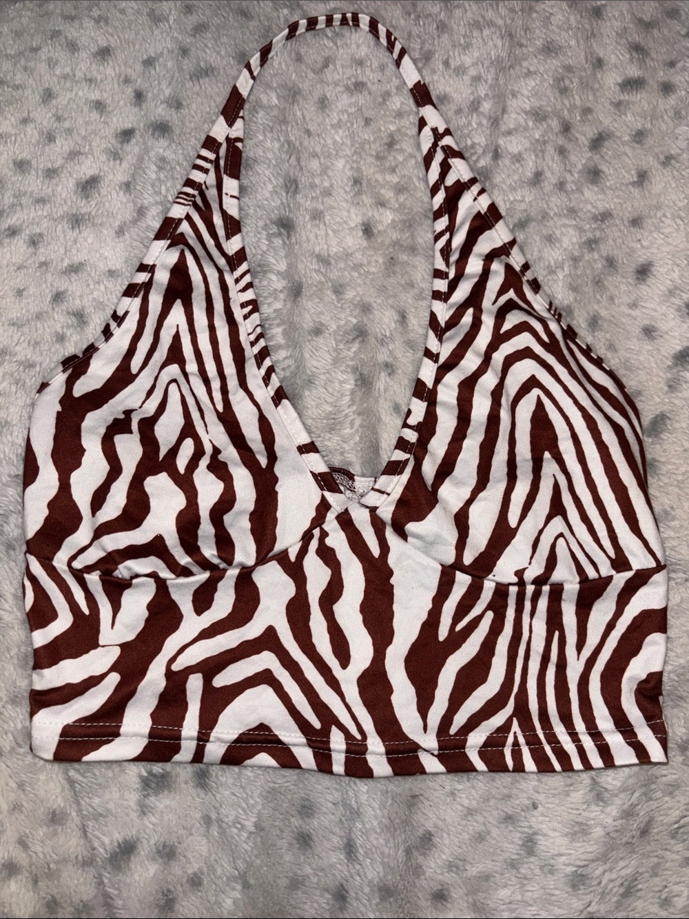 SHEIN Brown and White Zebra Halter Crop Top